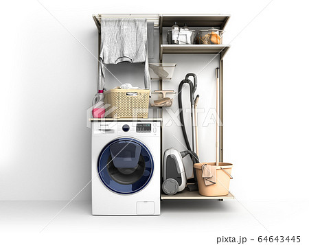 Washing machine and clothes on white background 64643445