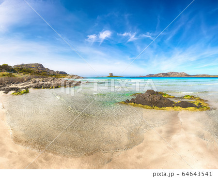 Stunning morning view of Famous La Pelosa beach Stunning morning view of Famous La Pelosa beach 64643541