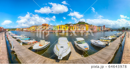 Panoramic cityscape of Bosa town on Temo river 64643978