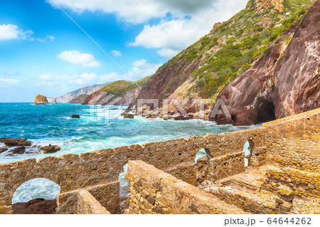 Fantastic spring view of ancient ruins of Laveria 64644262