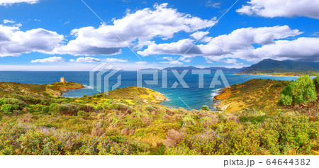 Panoramic view of Piscinni bay with turquoise sea Panoramic view of Piscinni bay with turquoise sea 64644382