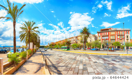 Street with road and typical architecture of the 64644424
