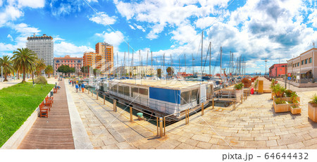 Splendid spring Cityscape with marina and Yachts 64644432