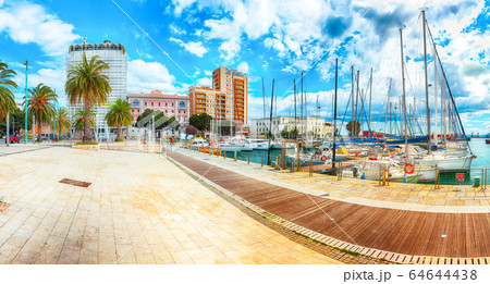 Splendid spring Cityscape with marina and Yachts 64644438