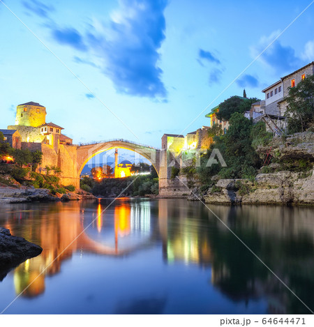 Majestic evening view of Mostar with the Mostar Majestic evening view of Mostar with the Mostar 64644471