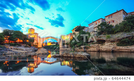 Majestic evening view of Mostar with the Mostar Majestic evening view of Mostar with the Mostar 64644474