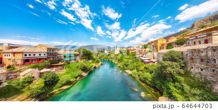 Nerteva River and Old City of Mostar, with Ottoman 64644703