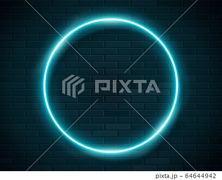 Neon Glowing Circle Green Frame for Banner on Dark Empty Grunge Brick Background Neon Glowing Circle Green Frame for Banner on Dark Empty Grunge Brick Background 64644942
