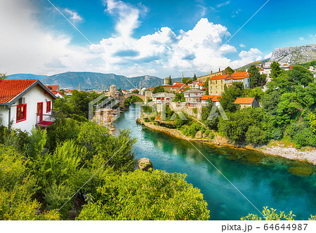 Fantastic Skyline of Mostar with the Mostar Fantastic Skyline of Mostar with the Mostar 64644987