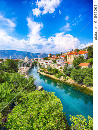 Fantastic Skyline of Mostar with the Mostar Fantastic Skyline of Mostar with the Mostar 64645005