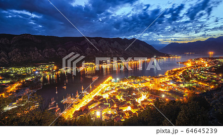 Aerial evening view of Kotor bay and Old Town from 64645239