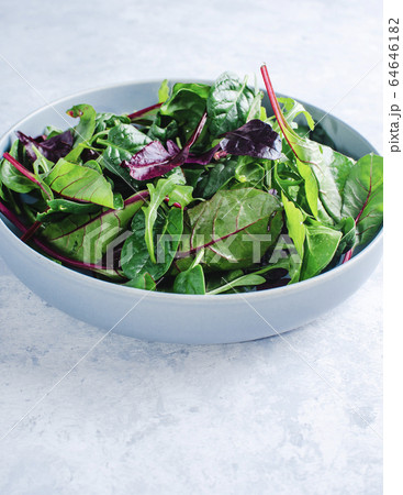 chard salad in a blue bowl top view 64646182