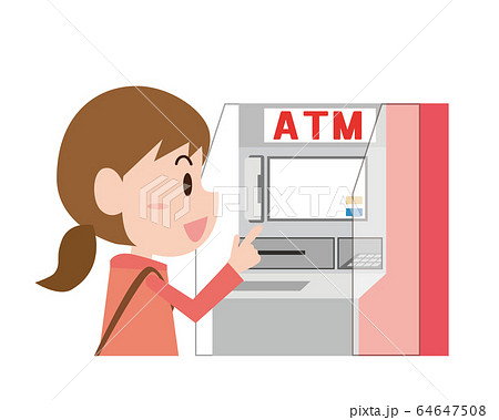 Atm 銀行 引き出し 振込 お金 入金 出金 女性のイラスト素材