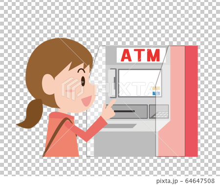 ATM 銀行 引き出し 振込 お金 入金 出金 女性 ATM 銀行 引き出し 振込 お金 入金 出金 女性 64647508
