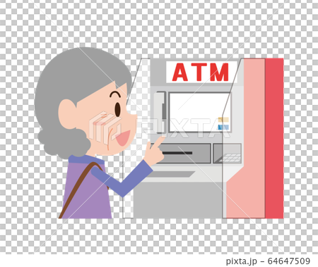 Atm 銀行 引き出し 振込 お金 入金 出金 女性 おばあさんのイラスト素材