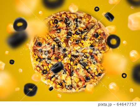 Italian traditional pizza concept on color Italian traditional pizza concept on color 64647757
