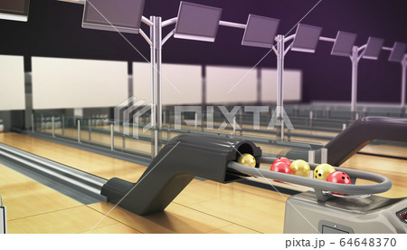 Modern bowling room waiting for visitors balls on 64648370
