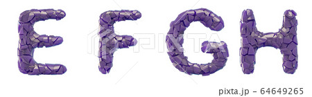 Plastic letters set E, F, G, H made of 3d render plastic shards purple color. Plastic letters set E, F, G, H made of 3d render plastic shards purple color. 64649265