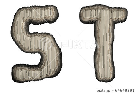 Set of industrial metal alphabet letter S and T 3D 64649391