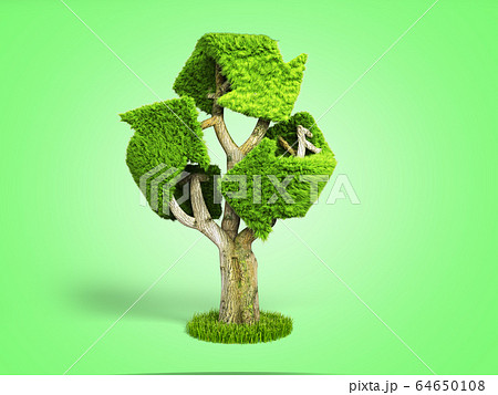 volumetric green grass coated recycling sign as 64650108