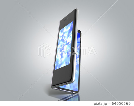 First serial foldable phone 3d render on grey 64650569