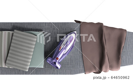 modern iron on the ironing board near the ironed 64650962