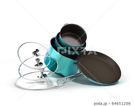 set of crockery green pots and frying pan with 64651206