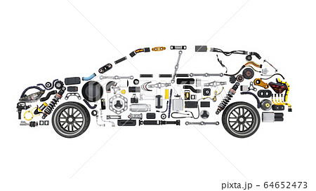 car silhouette made of details 3d render on white car silhouette made of details 3d render on white 64652473