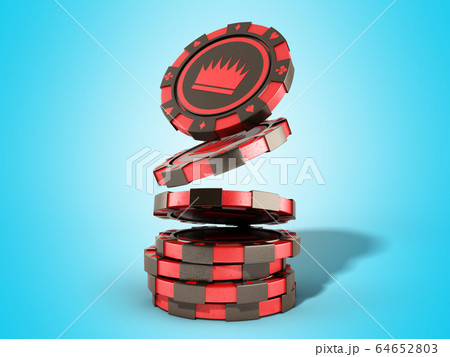 casino red chips stack on blue realistic 3d render casino red chips stack on blue realistic 3d render 64652803