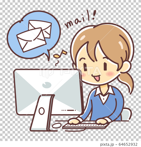 パソコンを使ってメールを受信する女性（シャツ・会社員風） 64652932