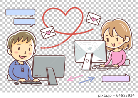 パソコンでメール・チャットをする男女（恋愛・婚活・恋活） 64652934