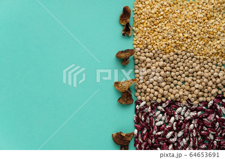 Different legumes and dried mushrooms - beans, chickpeas and peas Different legumes and dried mushrooms - beans, chickpeas and peas 64653691