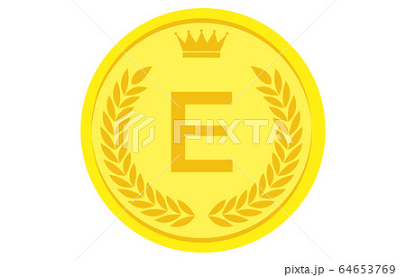 月桂冠と王冠のアルファベットコイン Eのイラスト素材 月桂冠と王冠のアルファベットコイン Eのイラスト素材