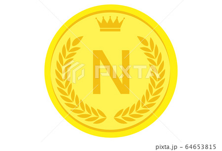 月桂冠と王冠のアルファベットコイン Nのイラスト素材
