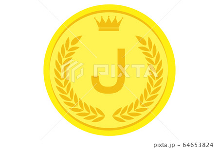 月桂冠と王冠のアルファベットコイン Jのイラスト素材