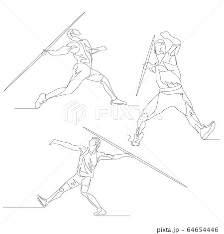 Continuous one line javelin thrower set. Summer Olympic Games. Vector 64654446