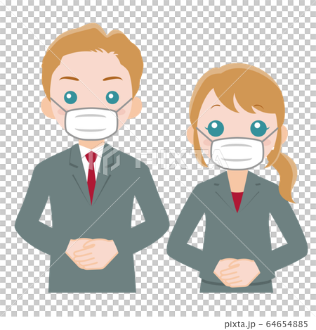 Men and women in suits wearing masks 64654885