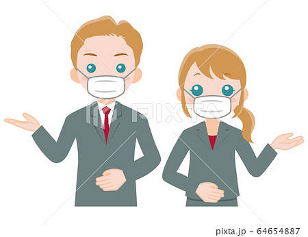 マスクを付けたスーツ姿の男女 マスクを付けたスーツ姿の男女 64654887