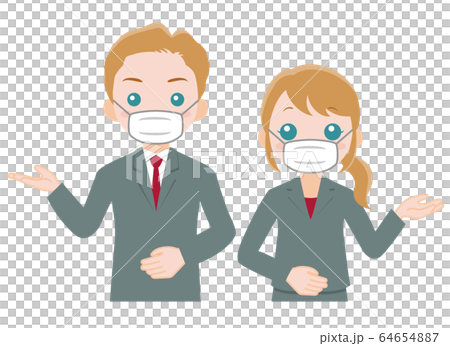 マスクを付けたスーツ姿の男女 マスクを付けたスーツ姿の男女 64654887