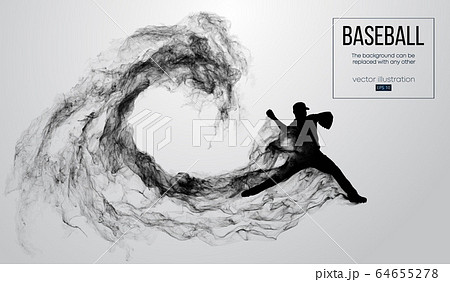 Abstract silhouette of a baseball player pitcher on white background from particles, smoke. Baseball player pitcher throws the ball . Background can be changed to any other. Vector illustration 64655278