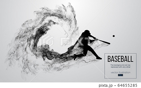 Abstract silhouette of a baseball player batter on white background from particles, dust, smoke. Baseball player batter hits the ball . Background can be changed to any other. Vector illustration 64655285