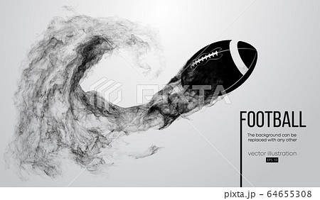 Abstract silhouette of a american football ball on white background from particles, dust, smoke, steam. Football ball flies. Rugby. Background can be changed to any other. Vector Abstract silhouette of a american football ball on white background from particles, dust, smoke, steam. Football ball flies. Rugby. Background can be changed to any other. Vector 64655308