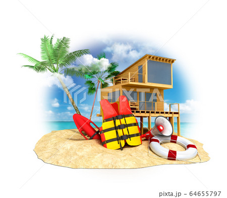 Secure beach concept Life jacket life ring and a Secure beach concept Life jacket life ring and a 64655797