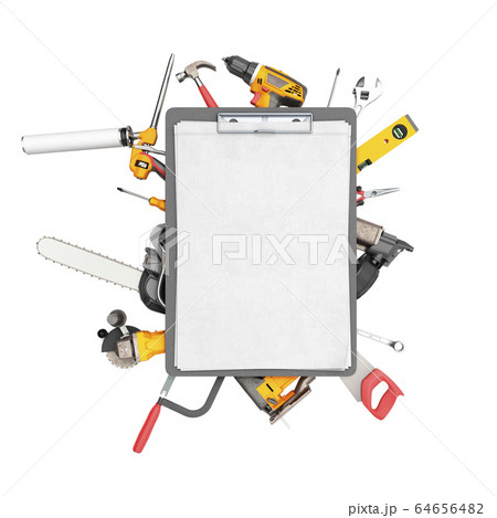 construction background with notebook and tools 3d 64656482
