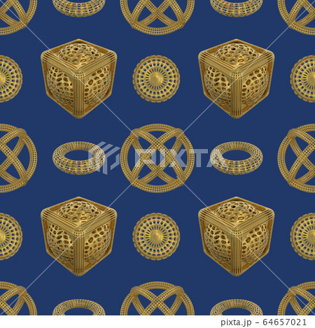 Golden geometric shapes seamless pattern. 3D 64657021