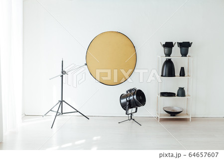 Photo studio accessories photographer flash white room Photo studio accessories photographer flash white room 64657607