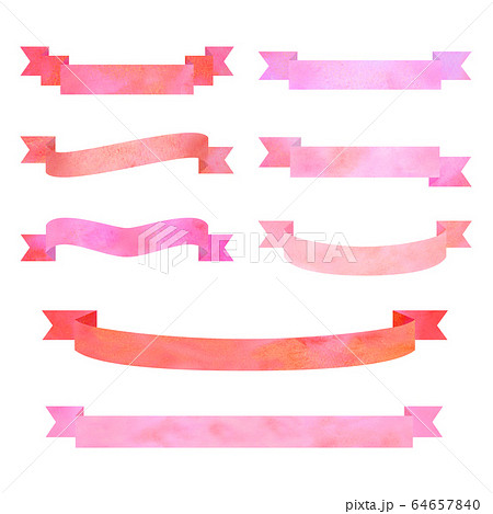 水彩風 帯リボン セット 赤 ピンク のイラスト素材