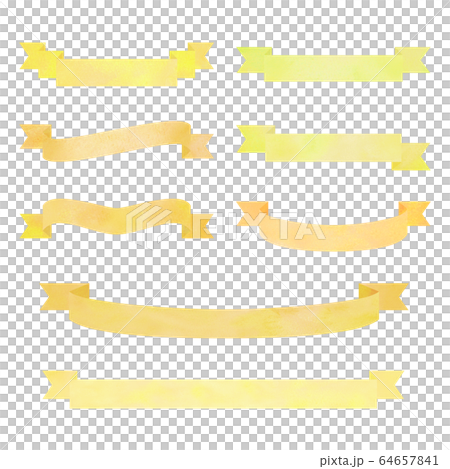 水彩風 帯リボン セット 黄色 のイラスト素材