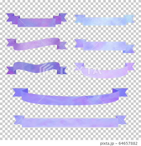 水彩風 帯リボン セット 紫 のイラスト素材