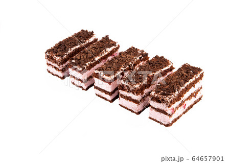 Pie chocolate-raspberry with chocolate chips on white background Pie chocolate-raspberry with chocolate chips on white background 64657901